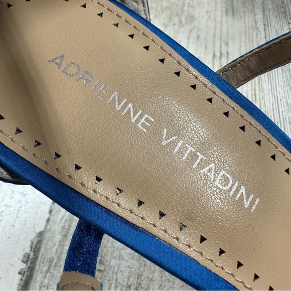 New ADRIENNE VITTADINI Xander Knotted Stiletto Sandal In Pool Blue Satin #619 - Picture 7 of 11